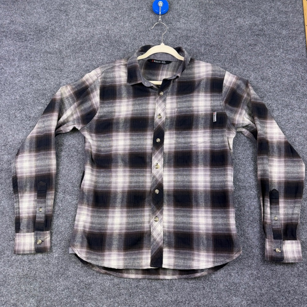 Killik Mens Grey Black Plaid Flannel Button Down Shirt Size Medium Stretch